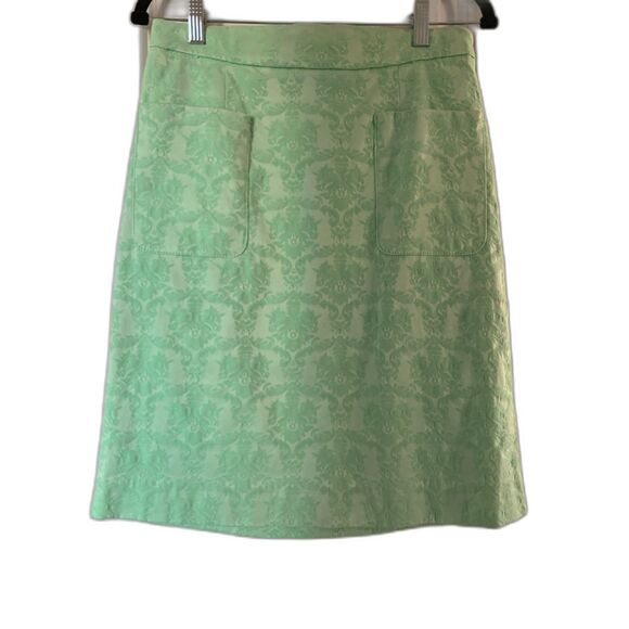 Anthropologie Moulinette Soeurs Women Skirt 4 Green Damask Brocade Pencil Pocket - Picture 4 of 9